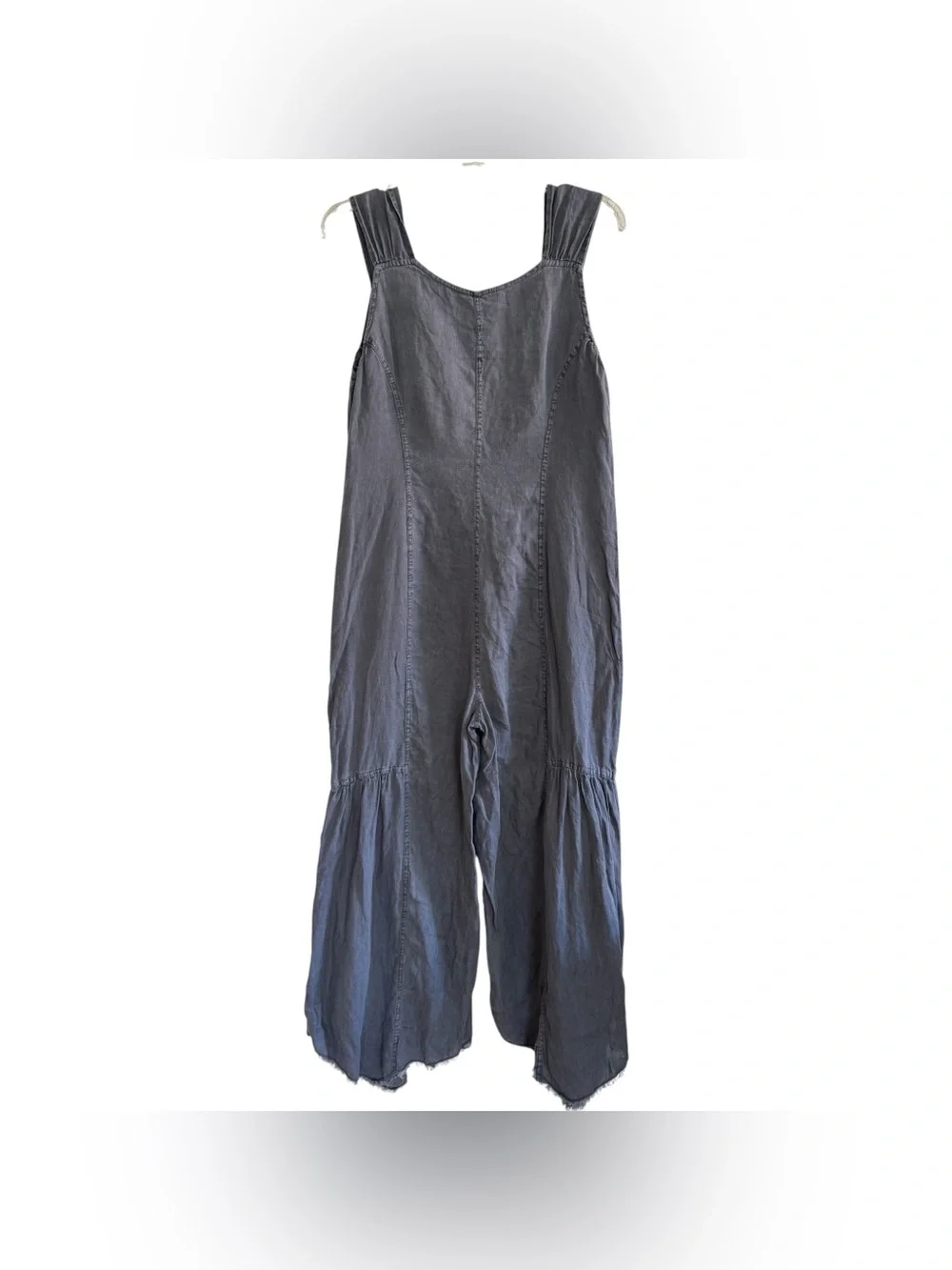 XCVI Gray Linen Wide Leg Fang Sharkbite Jumpsuit Wide Leg Relaxed Fit Boho S - Picture 5 of 8